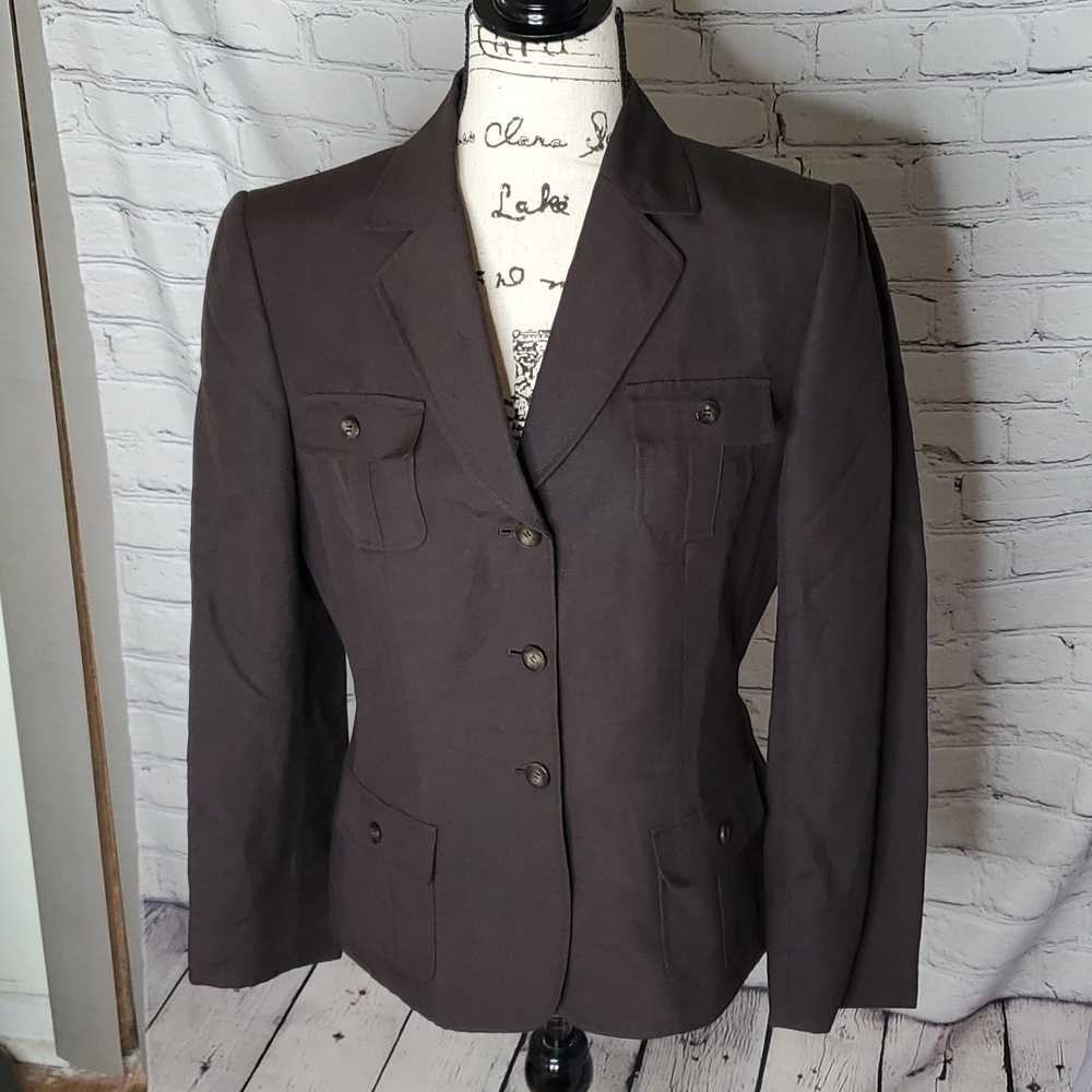 Tahari Brown Pocket Buttoned Blazer Size 8